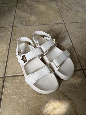 a new day White Platform Sandals with Gold Buckle Accents